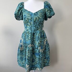 House of Harlow 1960 Teal and Olive Linen Blend Corset Style Dress size S
